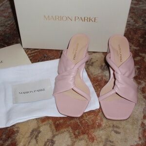 Marion Parke Paola Heel Sandals Size 37.5 Color Powder NIB